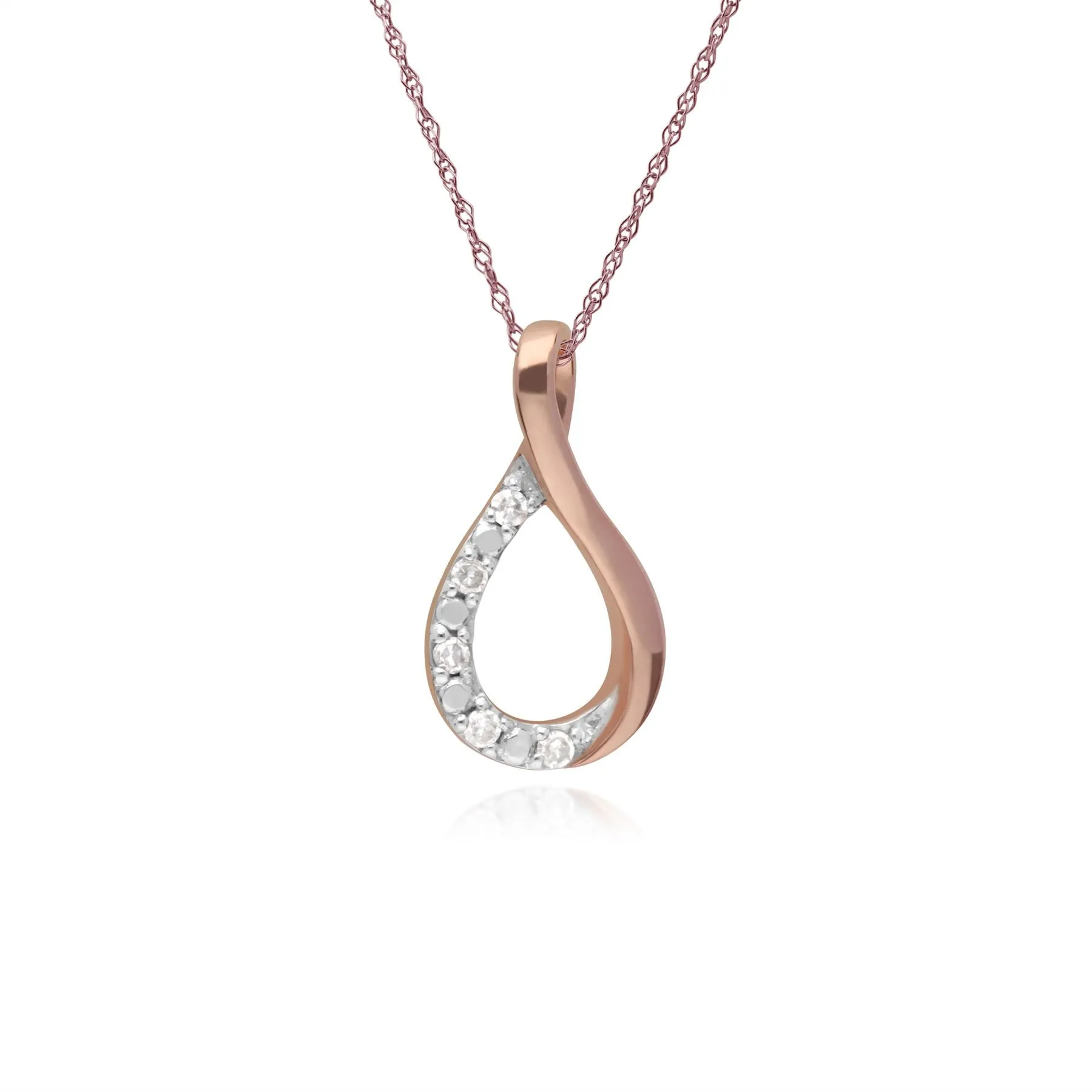 Diamant-Halskette, 9 Karat Rosegold Diamant Kuss Anhänger auf 45cm Kette