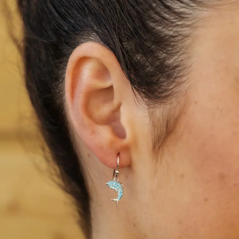 Dolphin Drop Earrings With Aqua Swarovski® Crystals