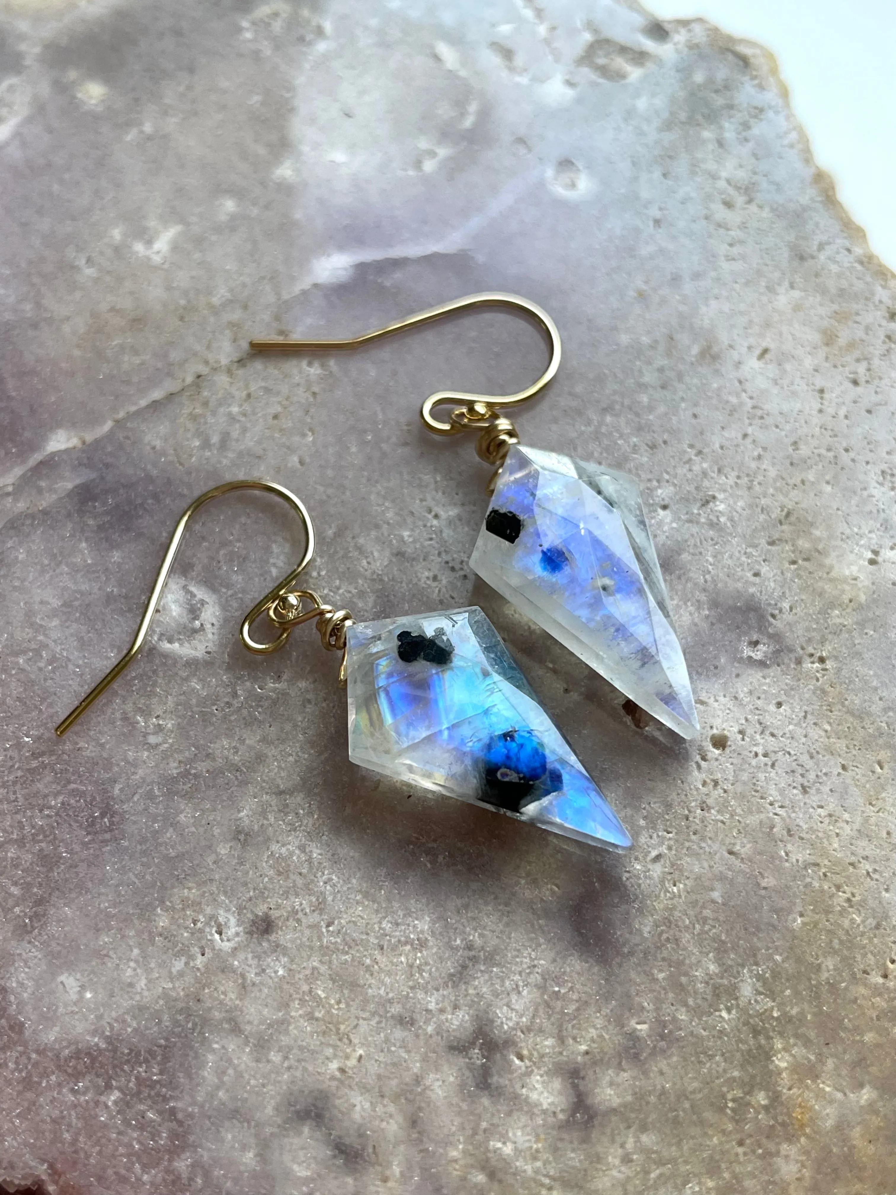 Faceted Rainbow Moonstone Drop Earrings in Gold Fill or Sterling Silver