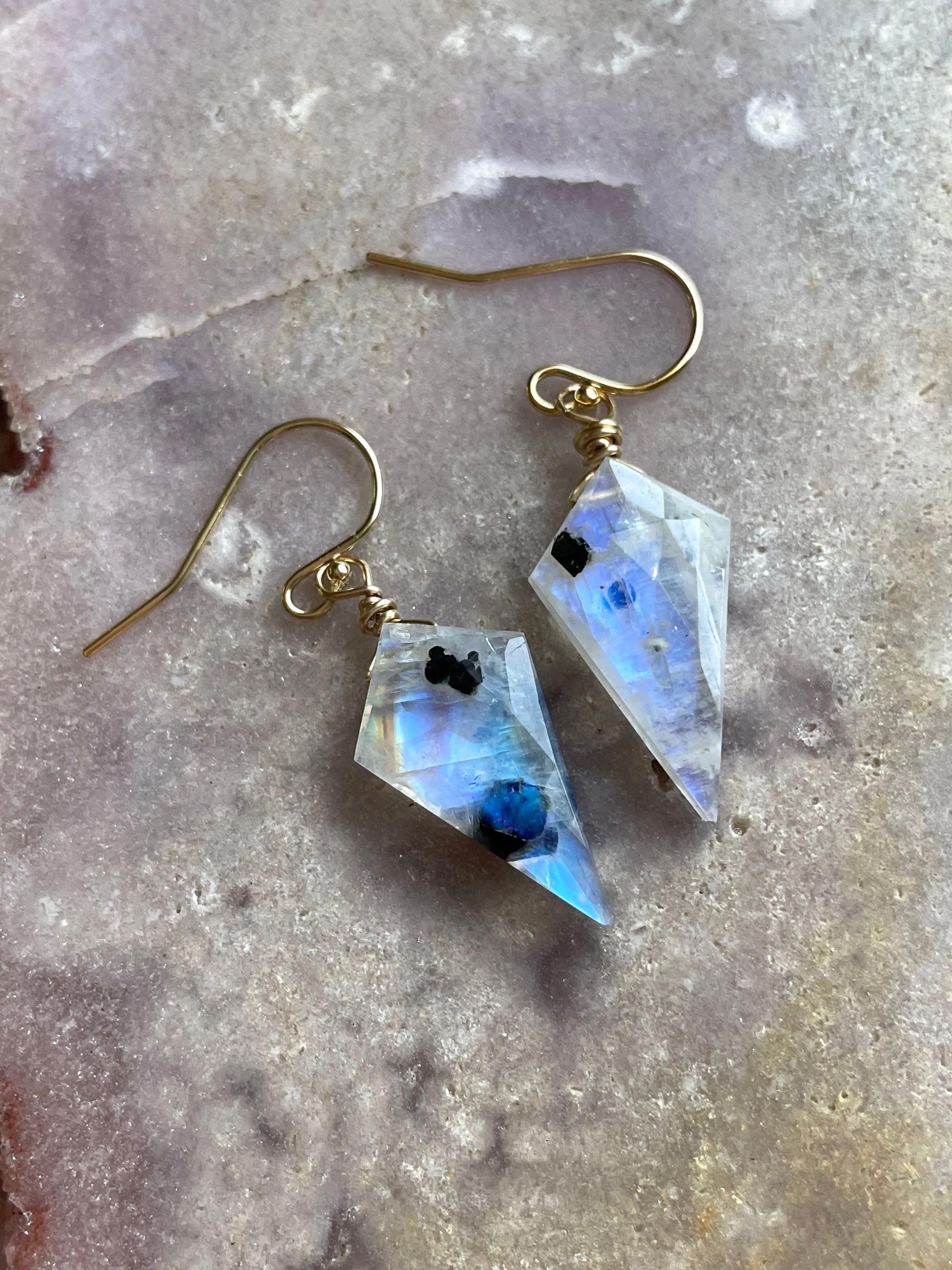 Faceted Rainbow Moonstone Drop Earrings in Gold Fill or Sterling Silver