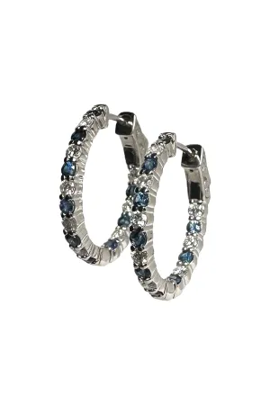 FC Creations Earrings 14K Gold Diamond Blue Sapphire Oval Hoops | White Gold 0.75 Ct, 1.16 Ct