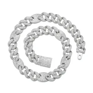 FEEL STYLE Male Zircon Silver Plated Figaro Chain Necklace for Men Teen 15MM 18"