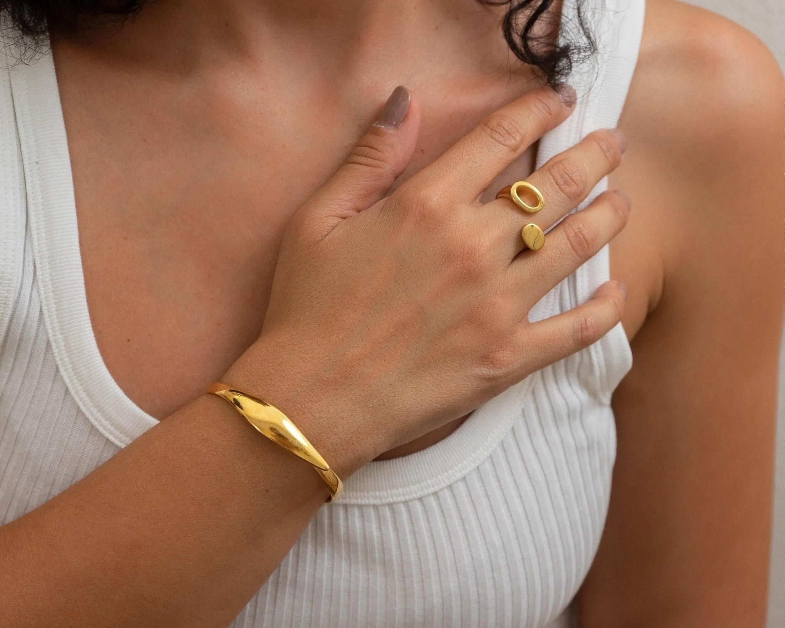 Gold Bold Cuff with Leaf