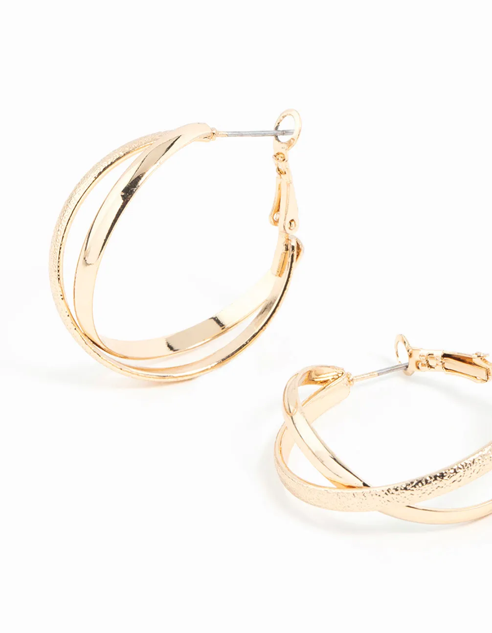 Gold Cross Over Hoop Earrings