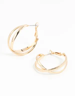 Gold Cross Over Hoop Earrings