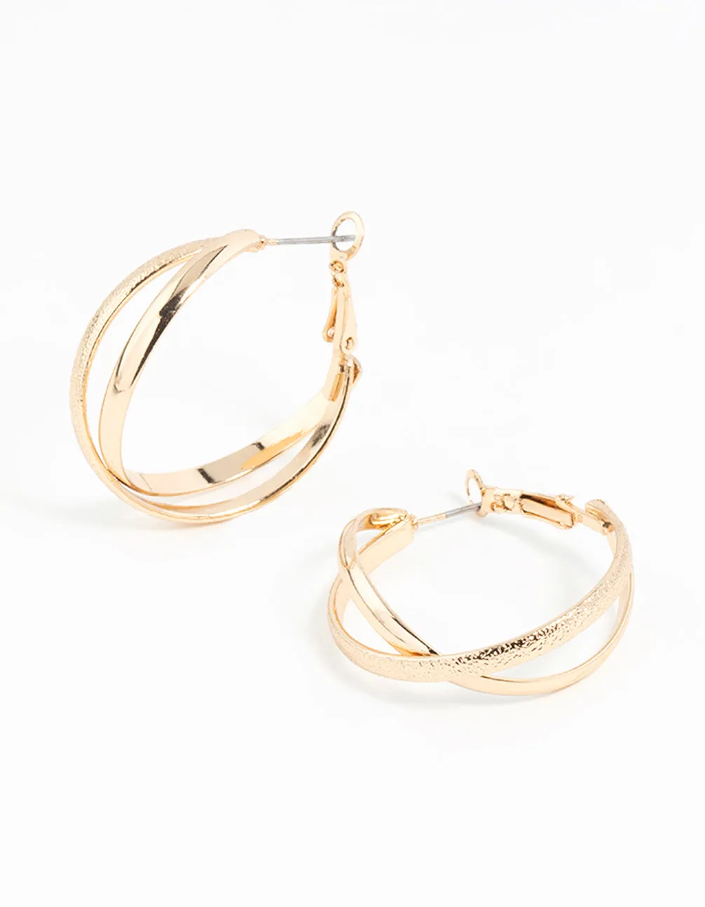 Gold Cross Over Hoop Earrings