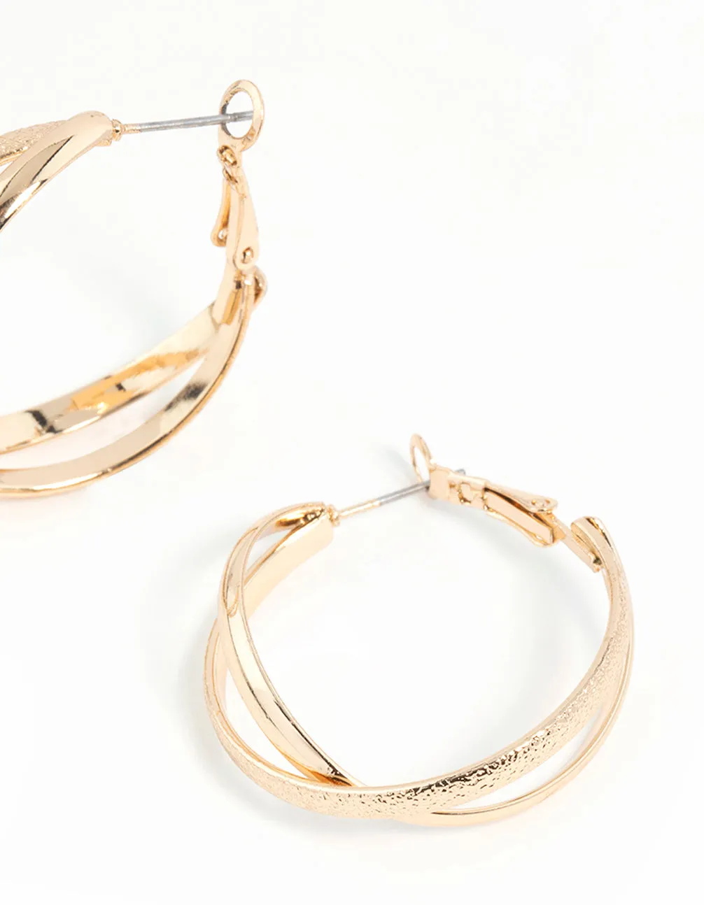 Gold Cross Over Hoop Earrings