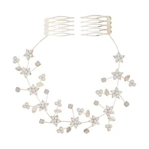 Gold Diamante Flower & Pearly Hair Vine