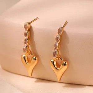 Gold Drop Earrings with Heart Pendants & Marquise Crystals jlt11717