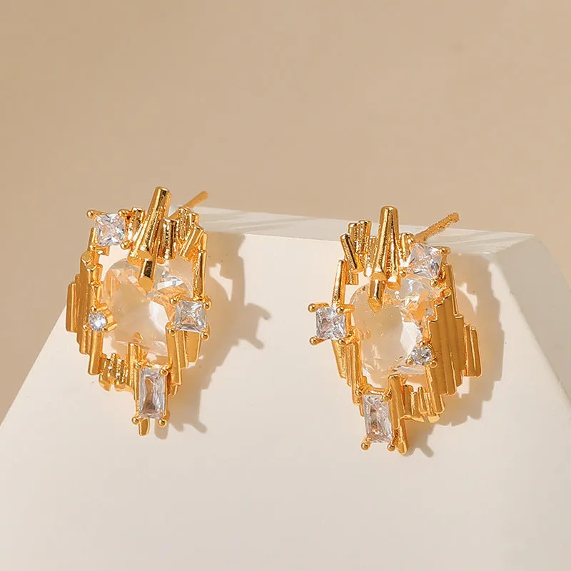 Gold Geometric Statement Earrings with Crystal Accents jlt11712