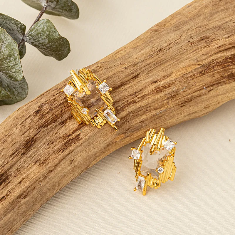 Gold Geometric Statement Earrings with Crystal Accents jlt11712