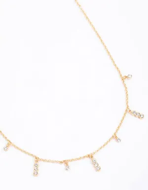 Gold Graduating Diamante Station Necklace