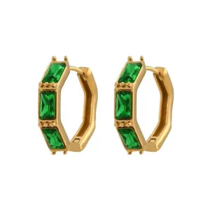 Gold Huggie Earrings with Cubic Zirconia - Geometric Women's Hoop Earrings