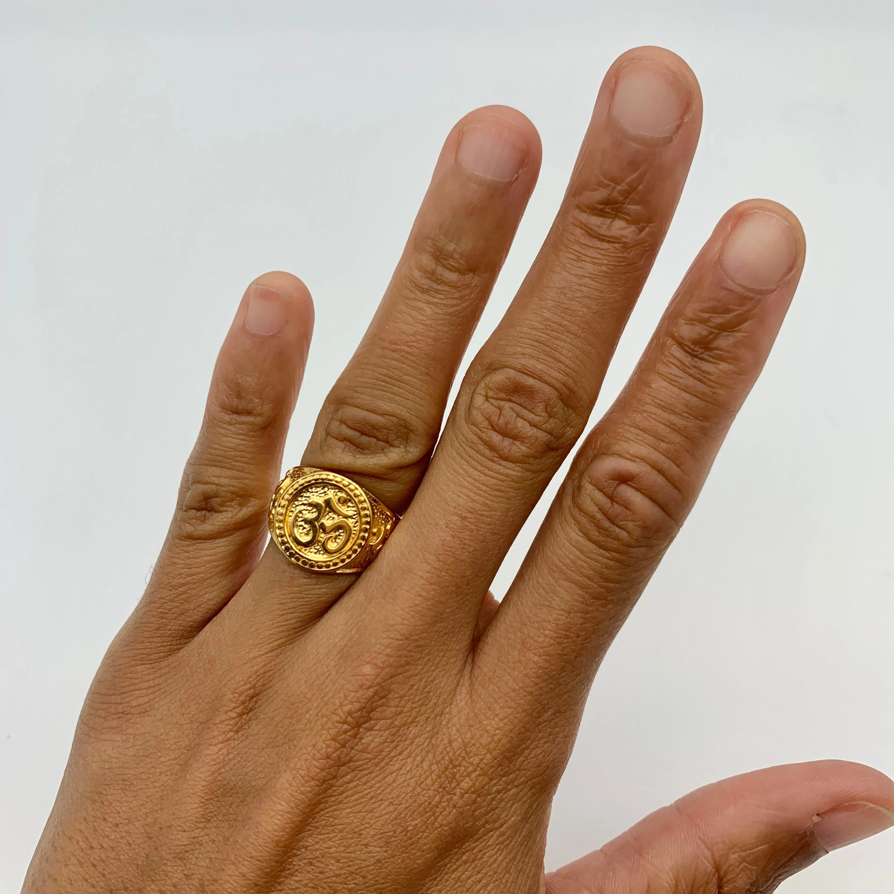 Gold Om Ring - Chunky Ohm Ring - Buddhist Meditation Ring