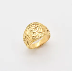 Gold Om Ring - Chunky Ohm Ring - Buddhist Meditation Ring