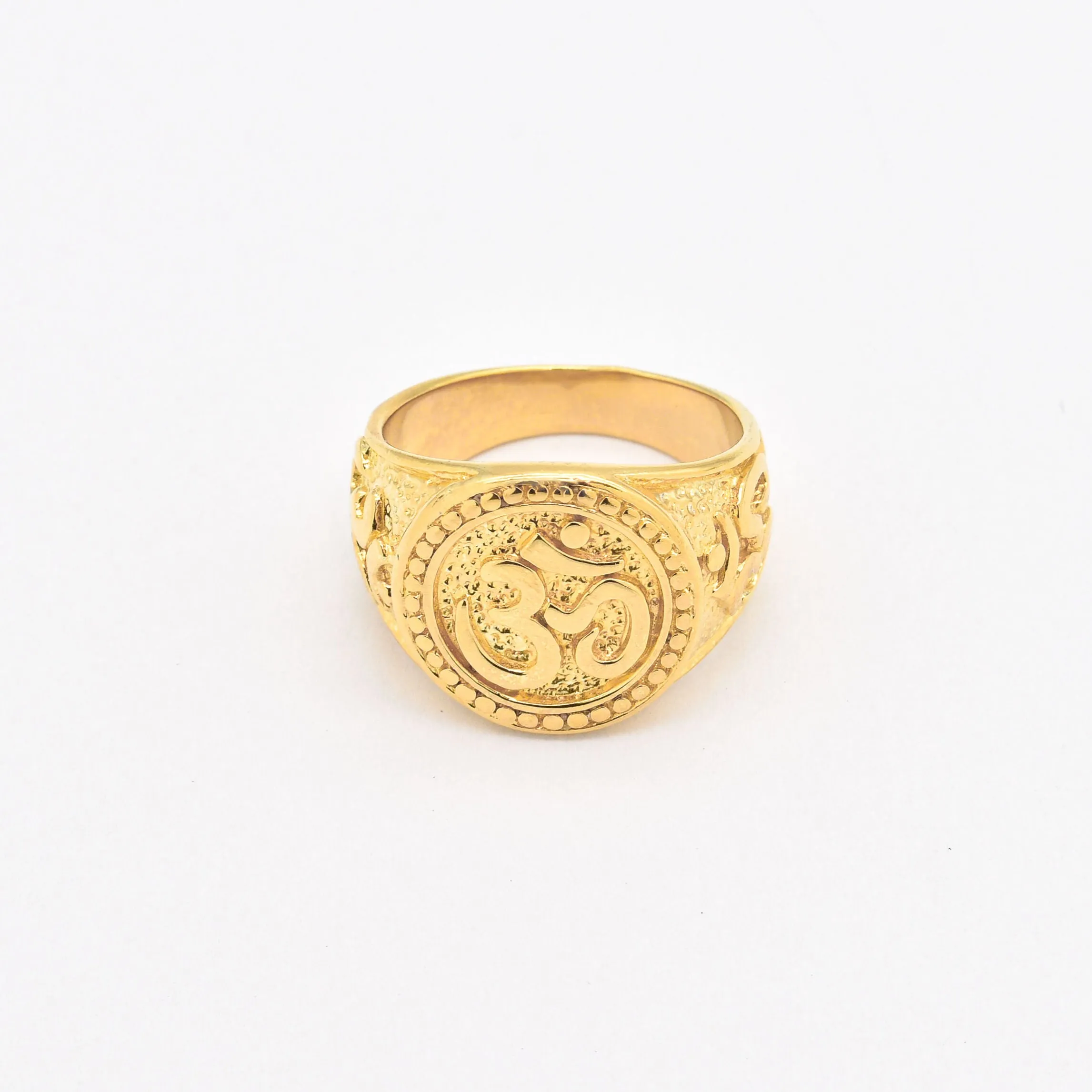 Gold Om Ring - Chunky Ohm Ring - Buddhist Meditation Ring