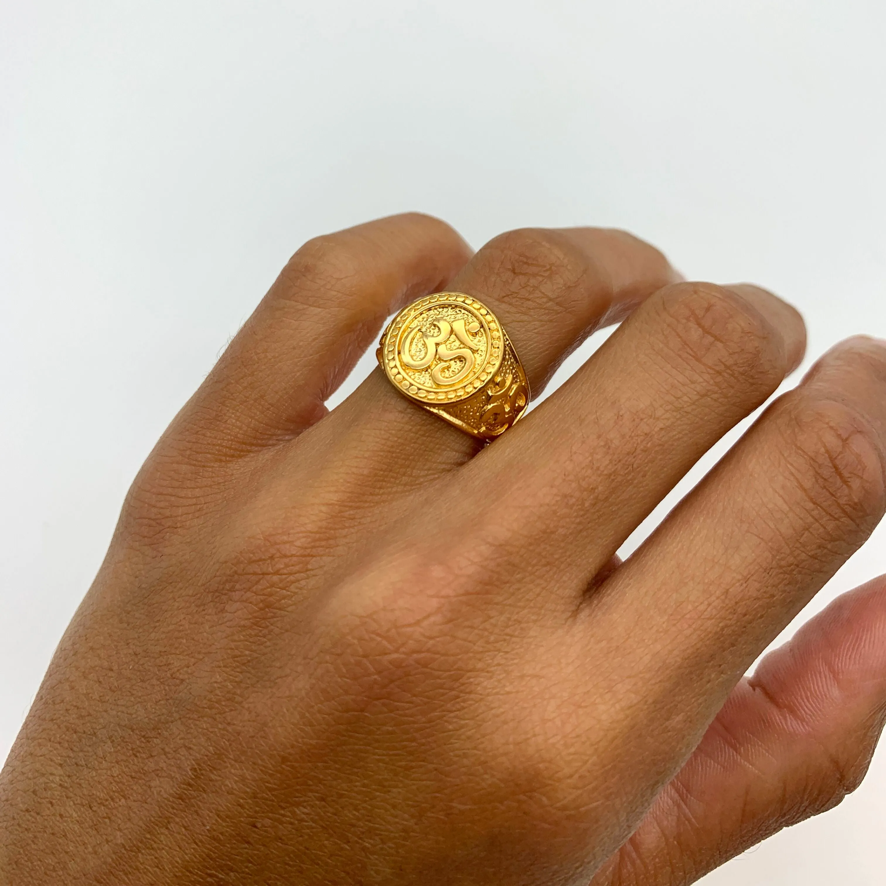 Gold Om Ring - Chunky Ohm Ring - Buddhist Meditation Ring