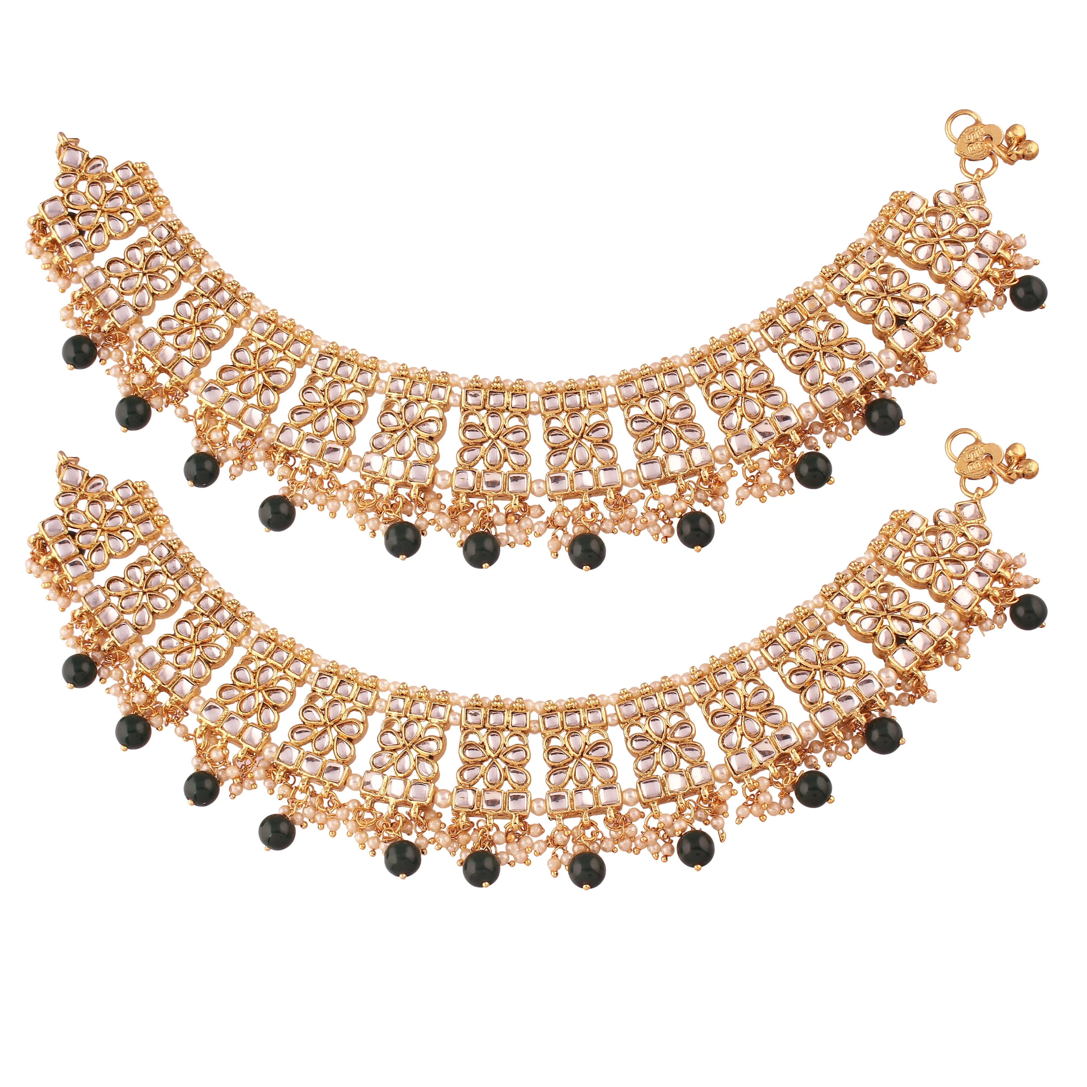 Gold Plated Bridal Kundan Anklets For Women