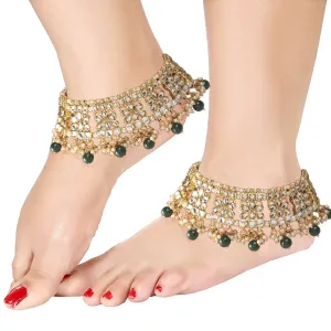 Gold Plated Bridal Kundan Anklets For Women