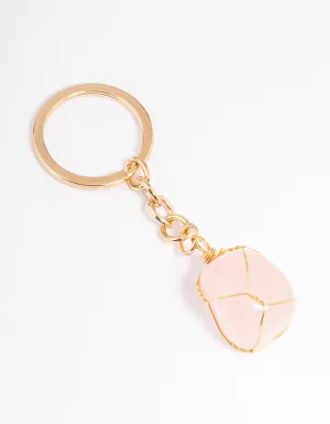 Gold Rose Quartz Stone Key Ring