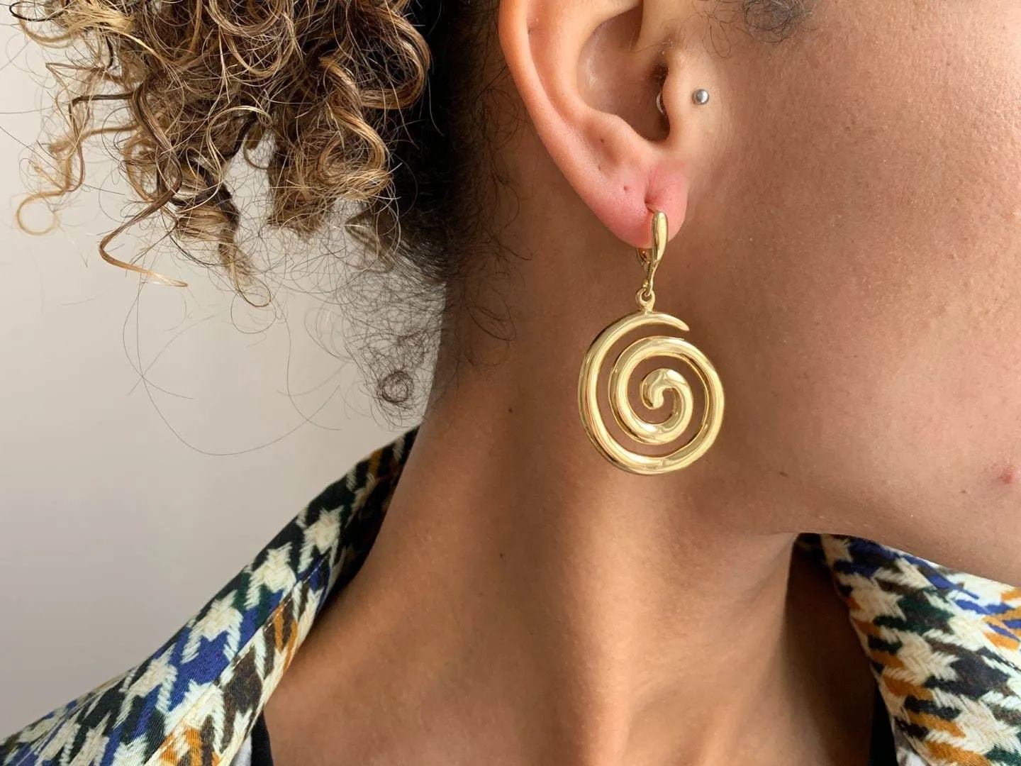 Gold Spiral Earrings - Swirl Gold Earrings, Gold Dangling Statement Earrings