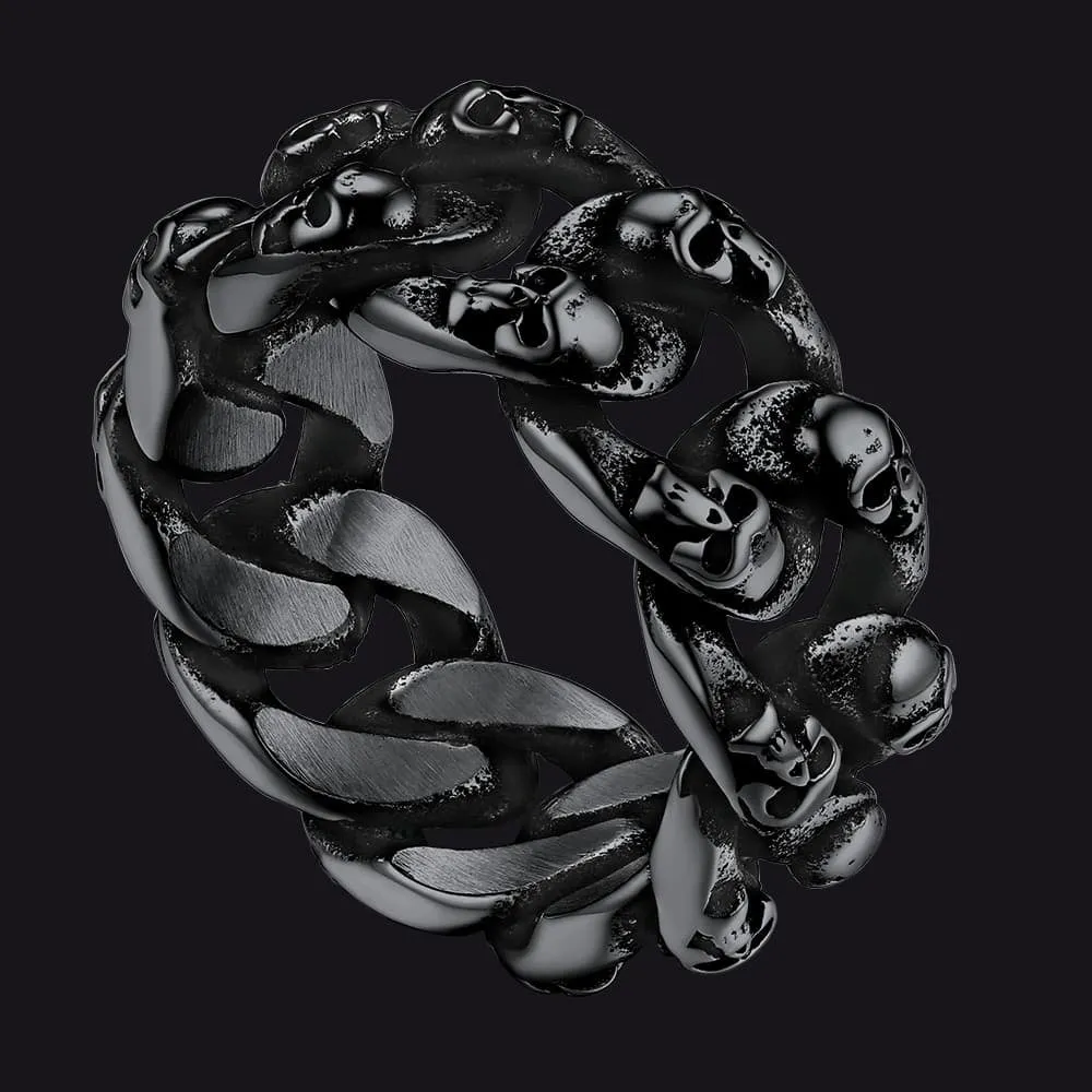 Gothic Chunky Chain Skull Ring for Men 10MM