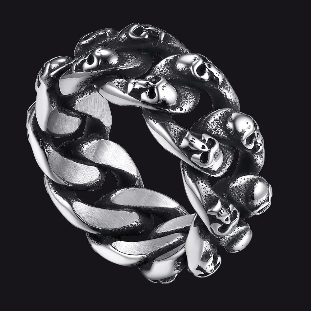 Gothic Chunky Chain Skull Ring for Men 10MM