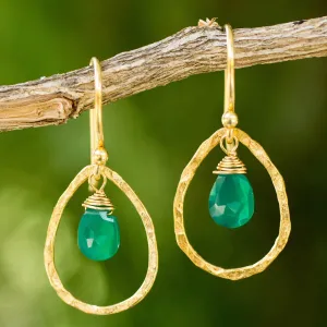 Green Minimalism Onyx Gold Plated Hook Earrings