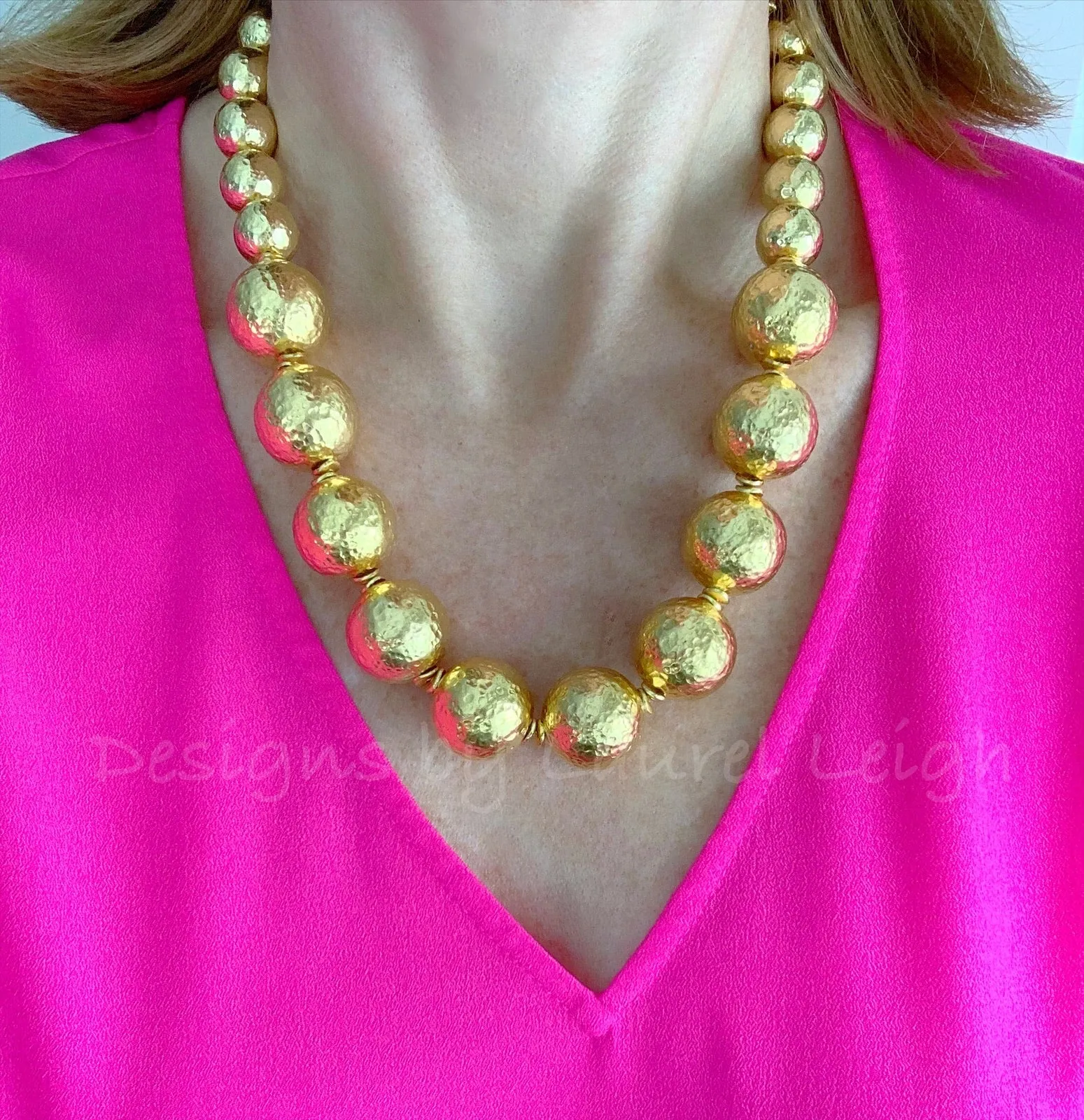 Hammered Gold Bead Statement Necklace