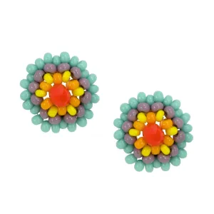 Hand Beaded Post Earrings - Multicolor