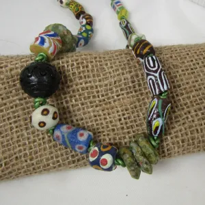 Handmade African  Multi-colored Trade Bead Ghana Necklace