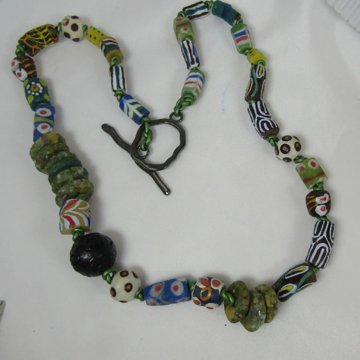 Handmade African  Multi-colored Trade Bead Ghana Necklace