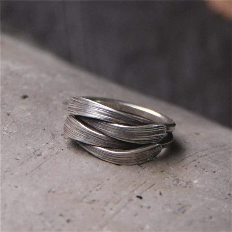 Handmade Thai Silver Woven Band Rings Women 100% Pure Sterling Silver 925 Black Antique Thai Silver Female Jewelry Free Box Gift