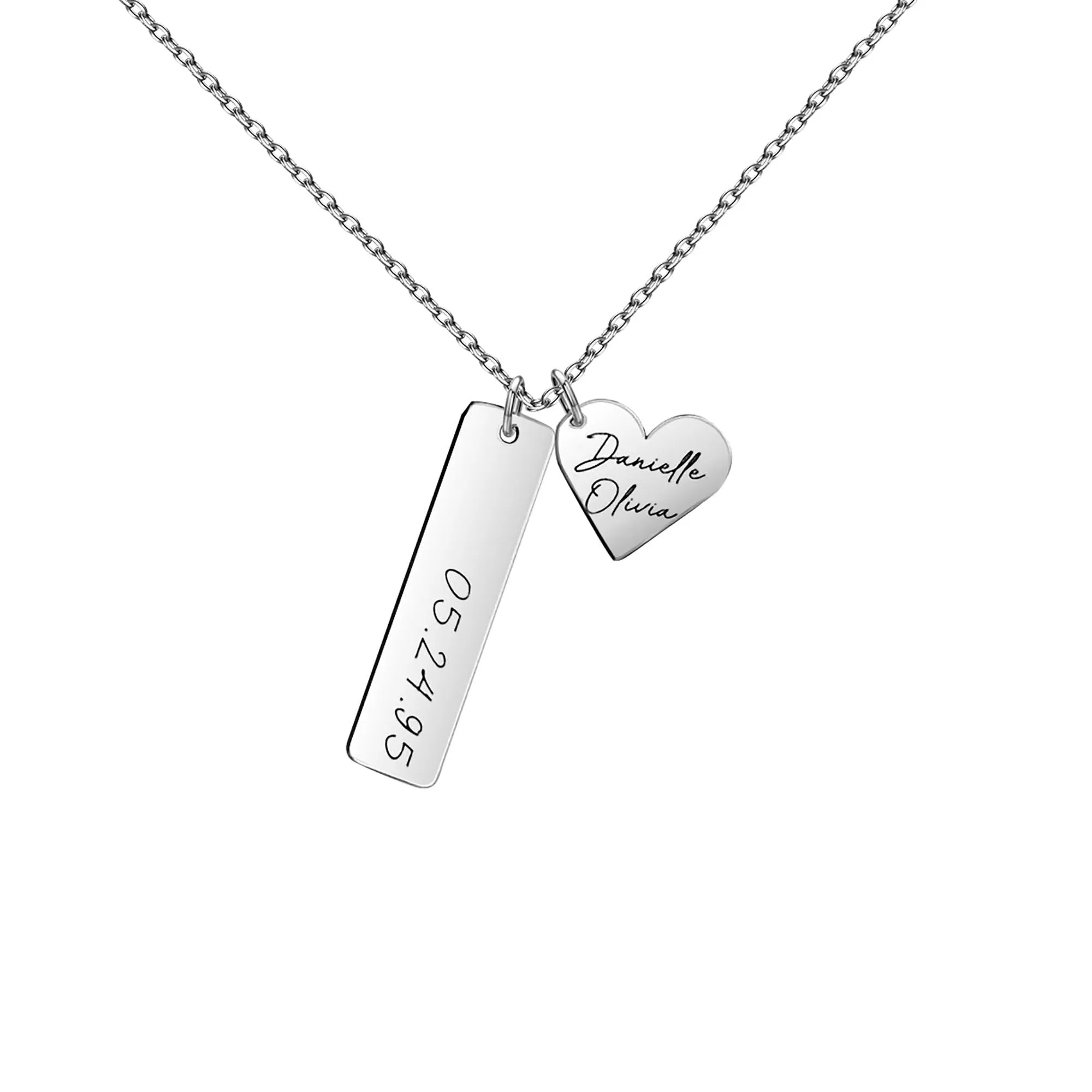 Heart-shaped Necklace Personalized Engraved Name Text Pendant