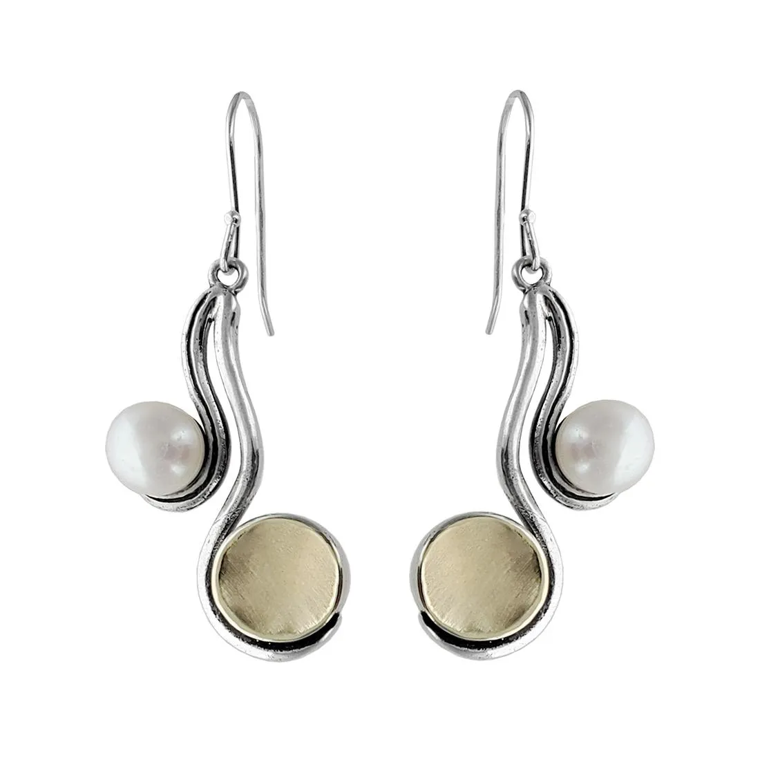 Israeli Gold Pearl Tendril Earrings