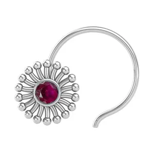 JSAJ RUBY STONE NOSEPIN WIRE NOSEPIN 925 STERLING SILVER FOR GIRLS WOMENS