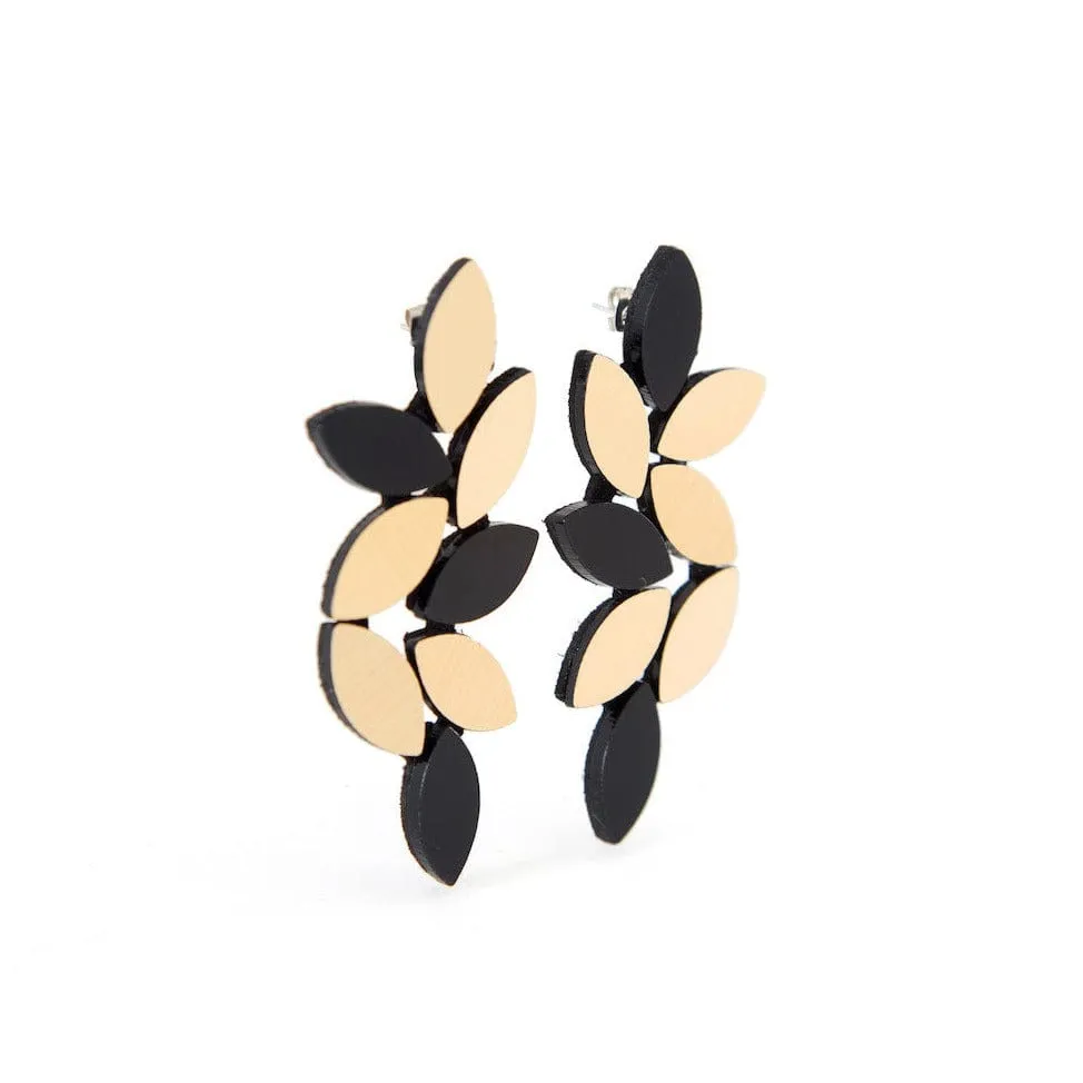 Kate Leaves Earrings Large Black Gold