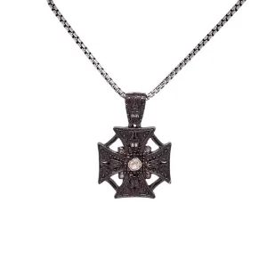 Keith Jack Sterling Silver Raw Diamond .07ctw Black Rhodium Cross Pendant