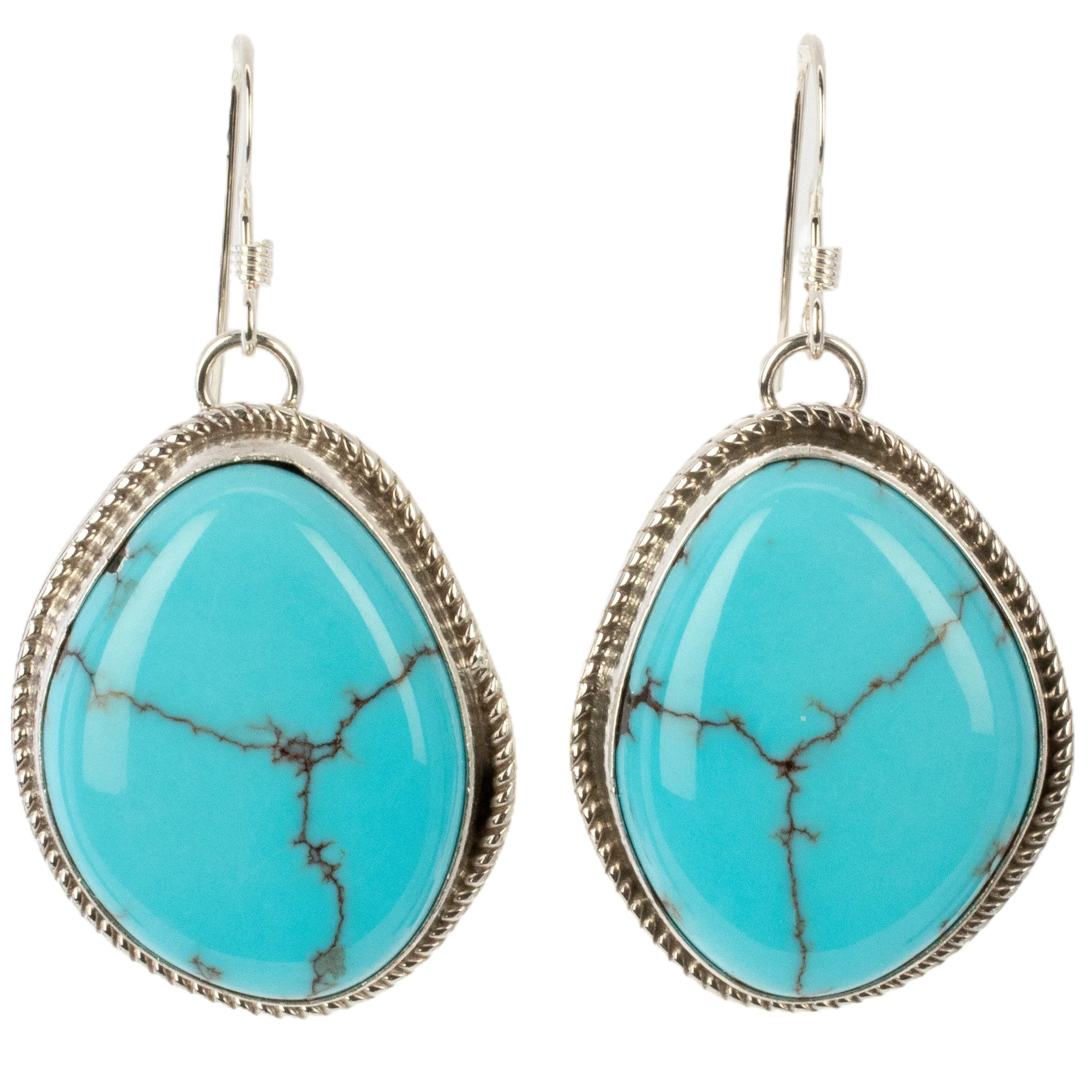 Kingman Turquoise USA Native American Made 925 Sterling Silver Dangly Earrings with French Hook