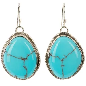 Kingman Turquoise USA Native American Made 925 Sterling Silver Dangly Earrings with French Hook