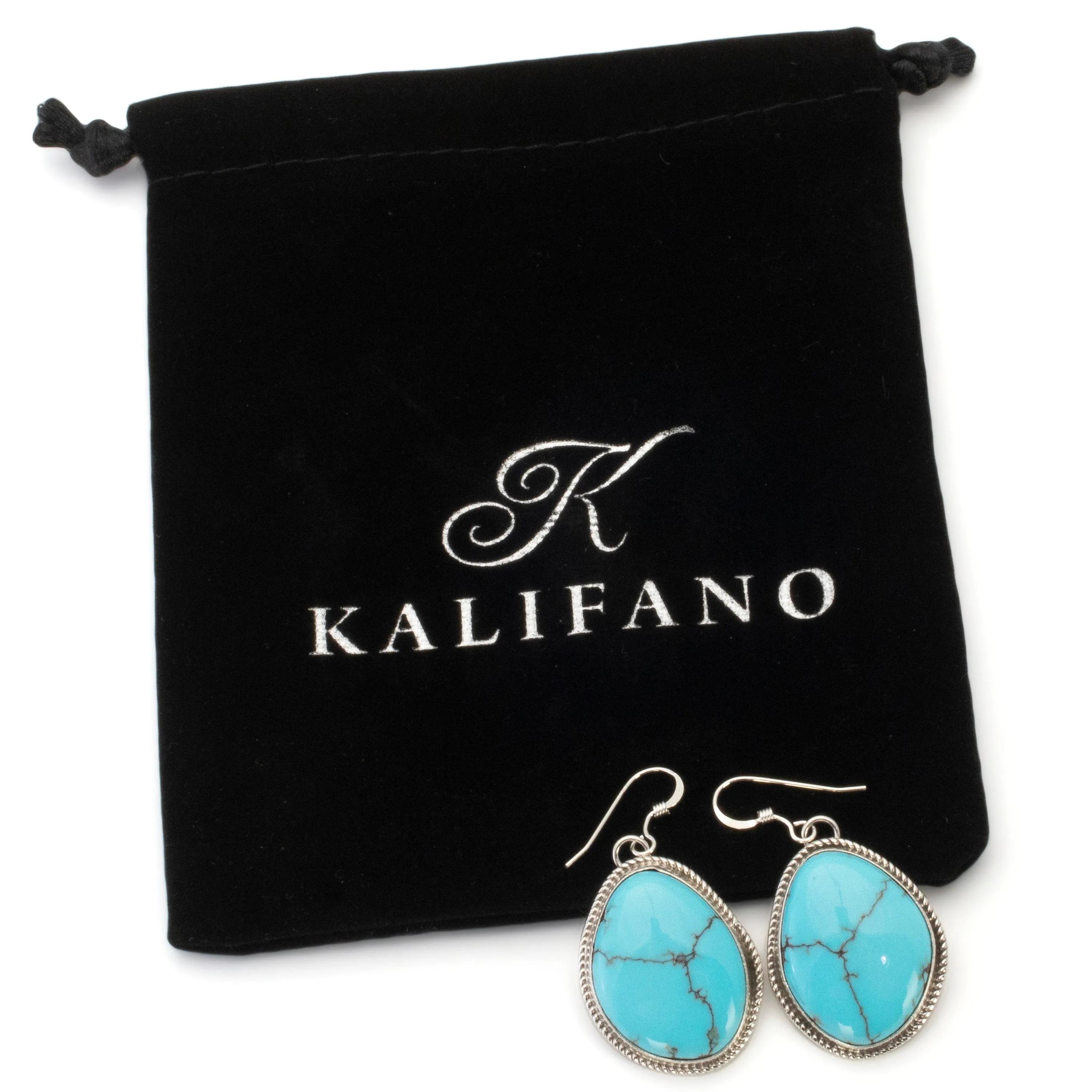 Kingman Turquoise USA Native American Made 925 Sterling Silver Dangly Earrings with French Hook