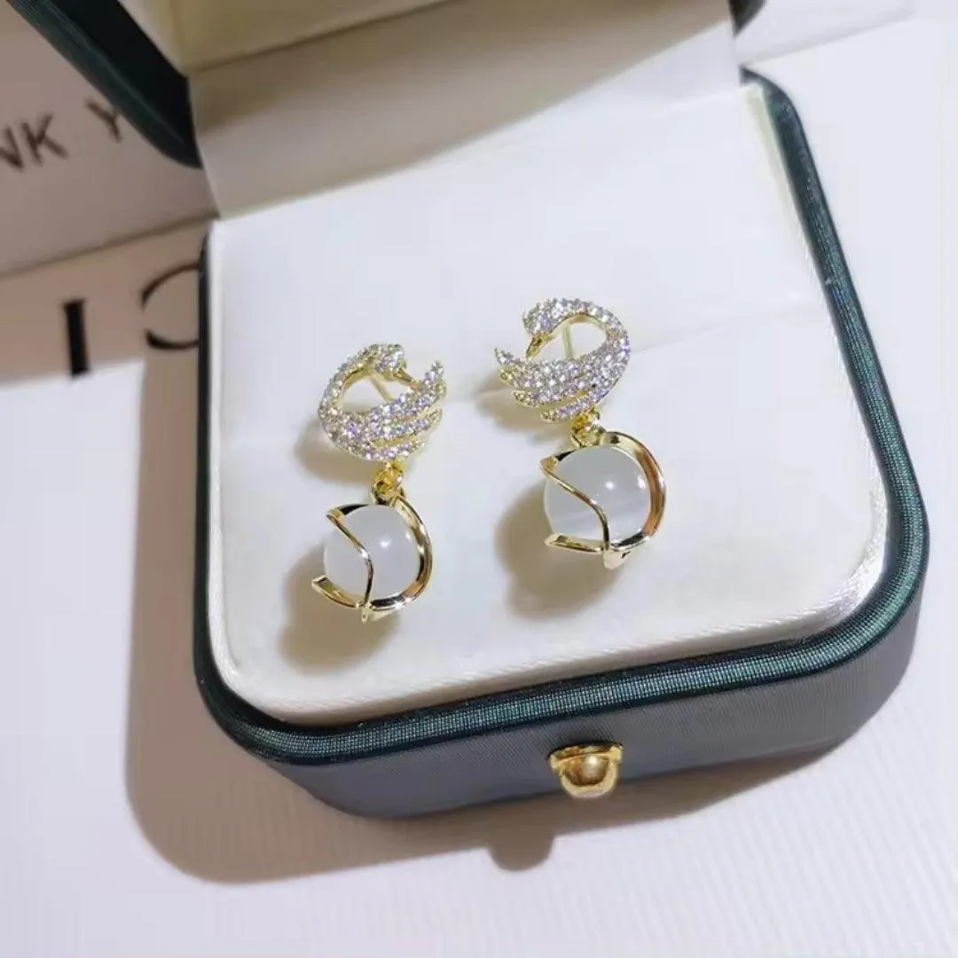 Korean Glorious Pearl Gold Plated style Peacock and white moti Earring