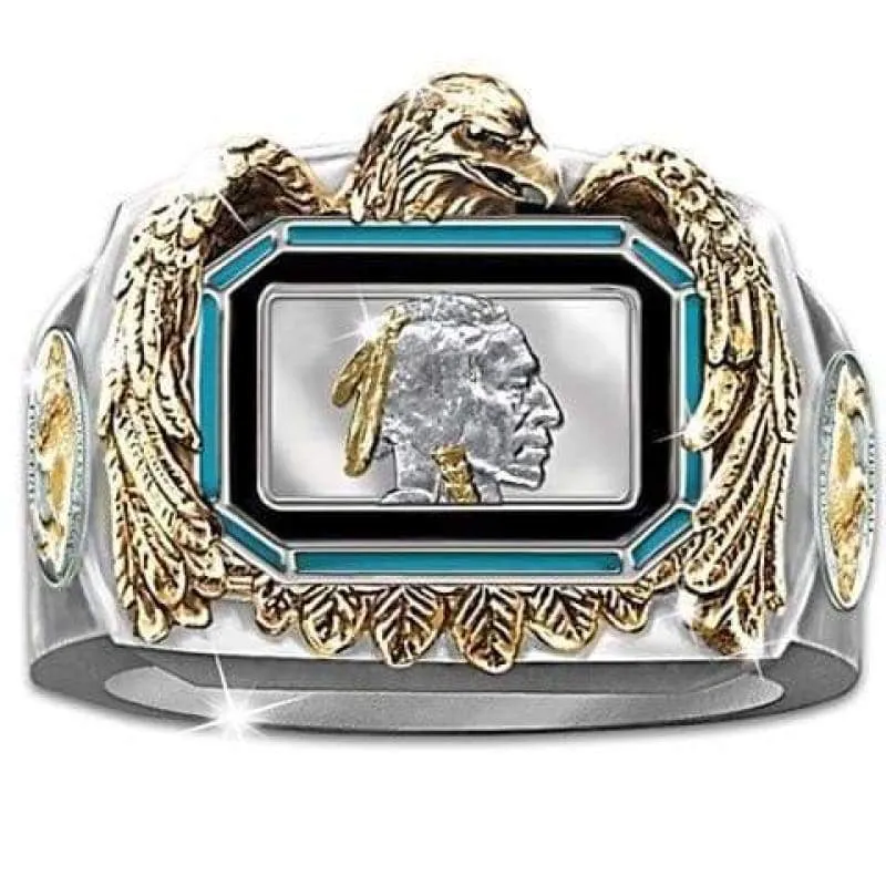 Large Native American Indian Eagle Men's Ring