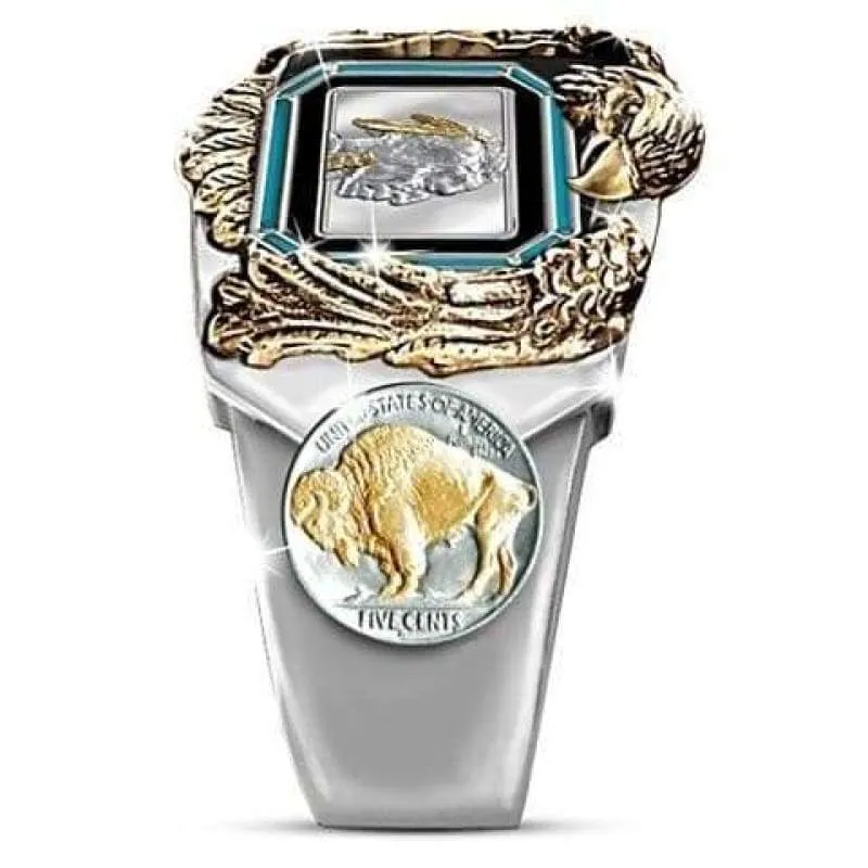 Large Native American Indian Eagle Men's Ring