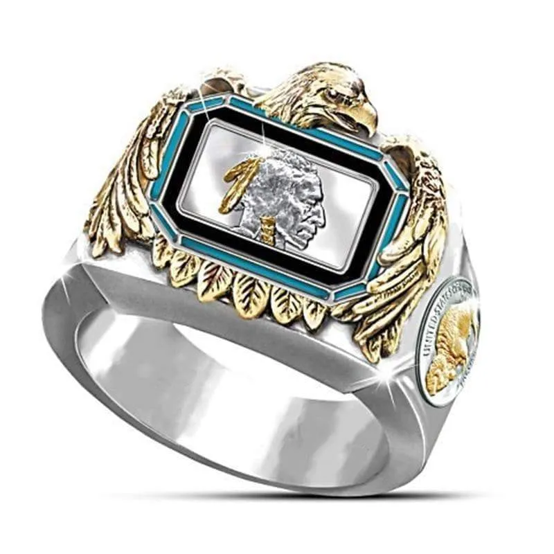 Large Native American Indian Eagle Men's Ring