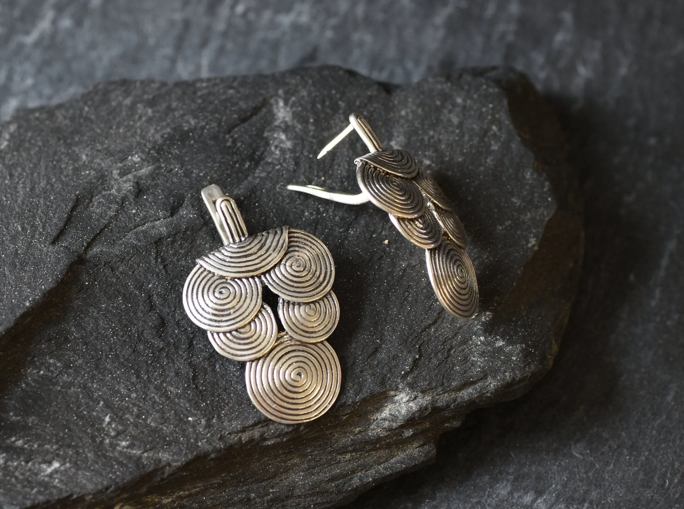 Large Spiral Earrings - Big Boho Spiral Earrings - Silver Drop Statement Earrings