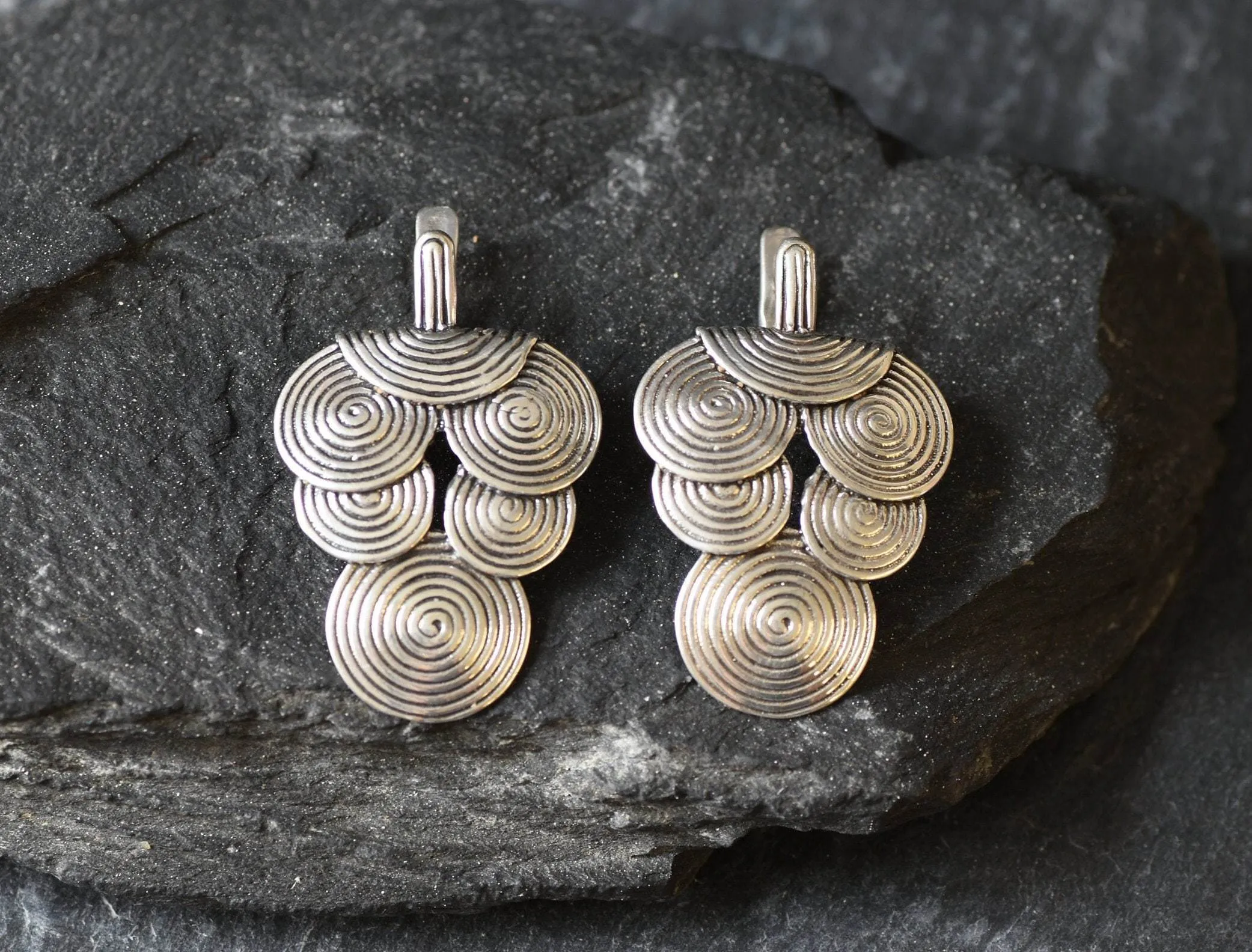 Large Spiral Earrings - Big Boho Spiral Earrings - Silver Drop Statement Earrings