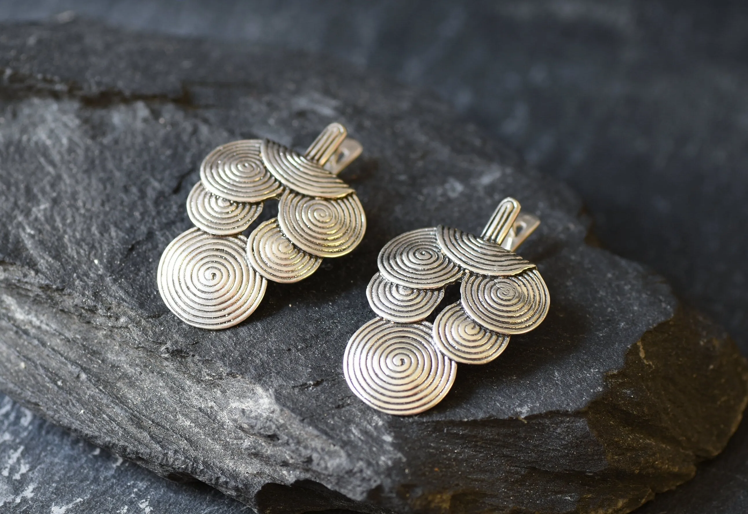 Large Spiral Earrings - Big Boho Spiral Earrings - Silver Drop Statement Earrings