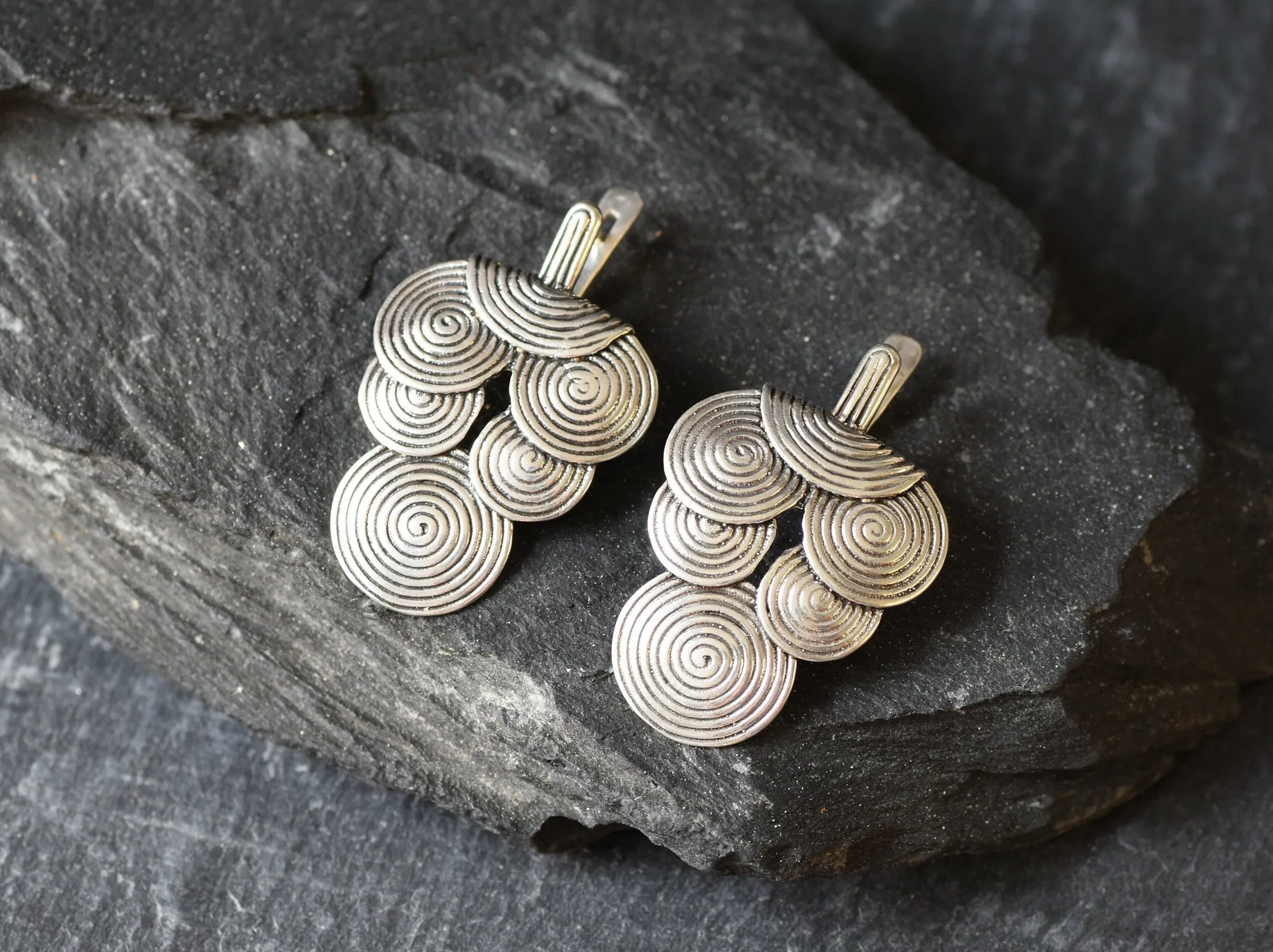 Large Spiral Earrings - Big Boho Spiral Earrings - Silver Drop Statement Earrings