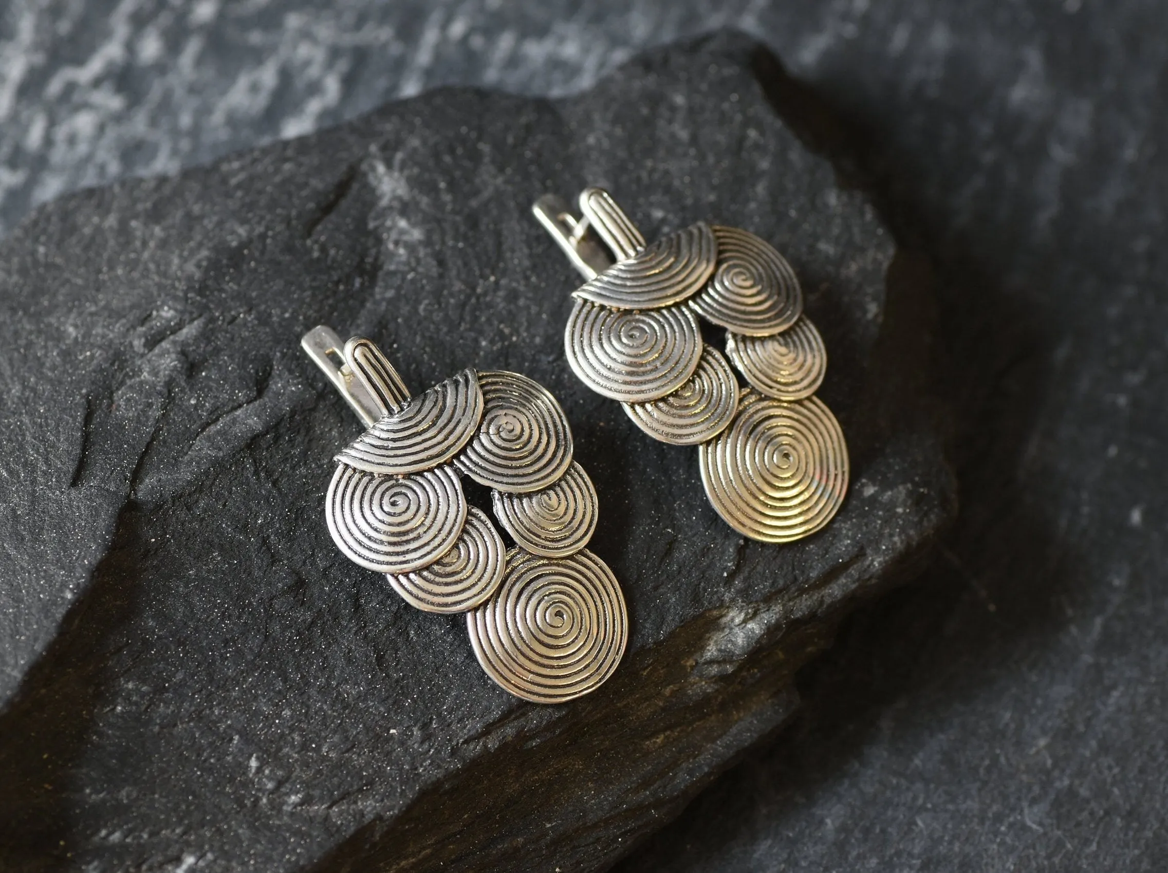 Large Spiral Earrings - Big Boho Spiral Earrings - Silver Drop Statement Earrings